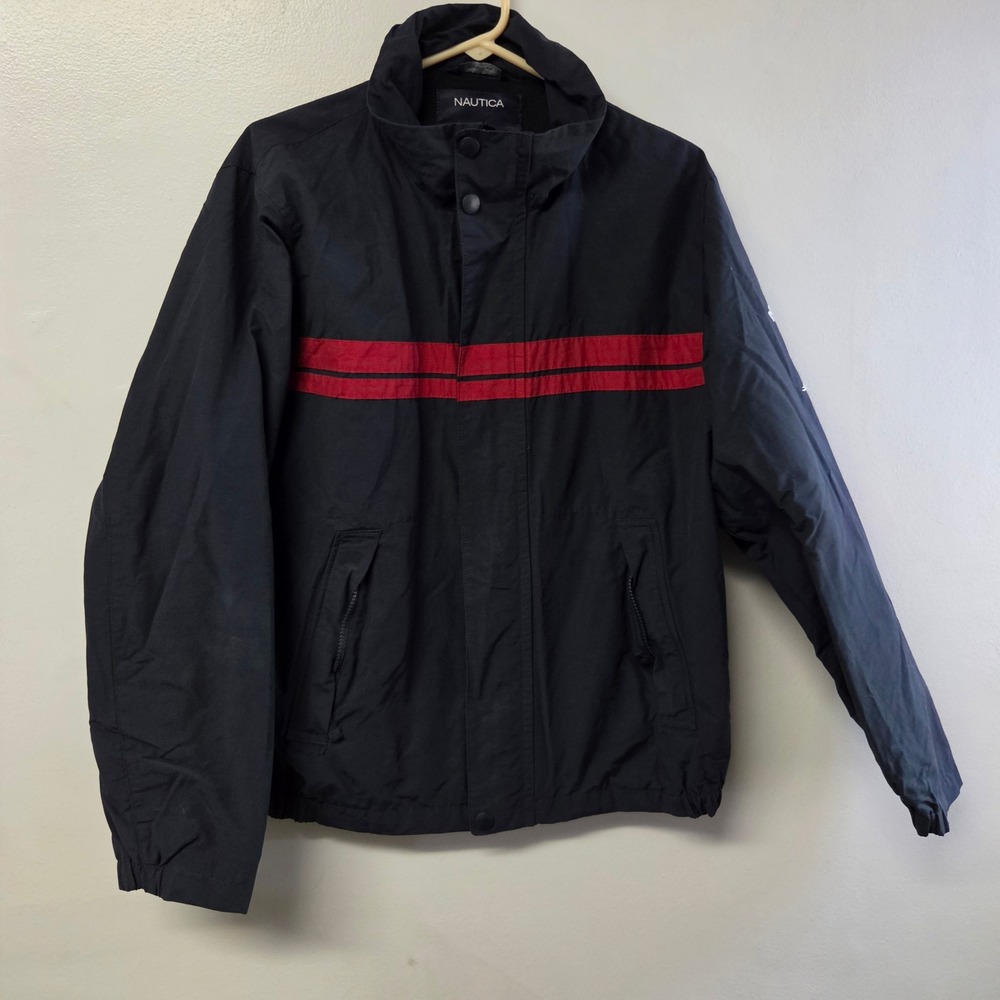 Nautica Mens Medium Lightweight Full Zip Jacket Navy Blue Red Stripe VDR 765 108
